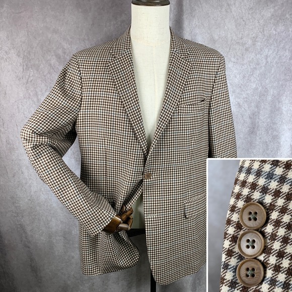 Robert Talbott Blazer Men 44T Brown Cashmere Gun Check Sport Coat Unstructured
